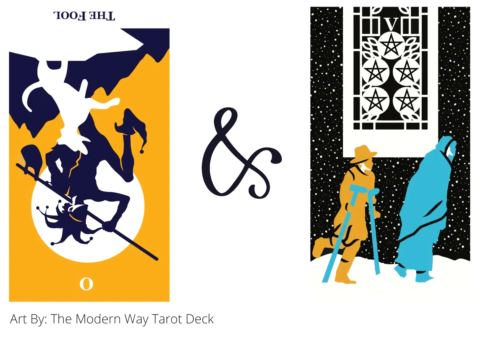 the fool reversed and five of pentacles tarot cards together