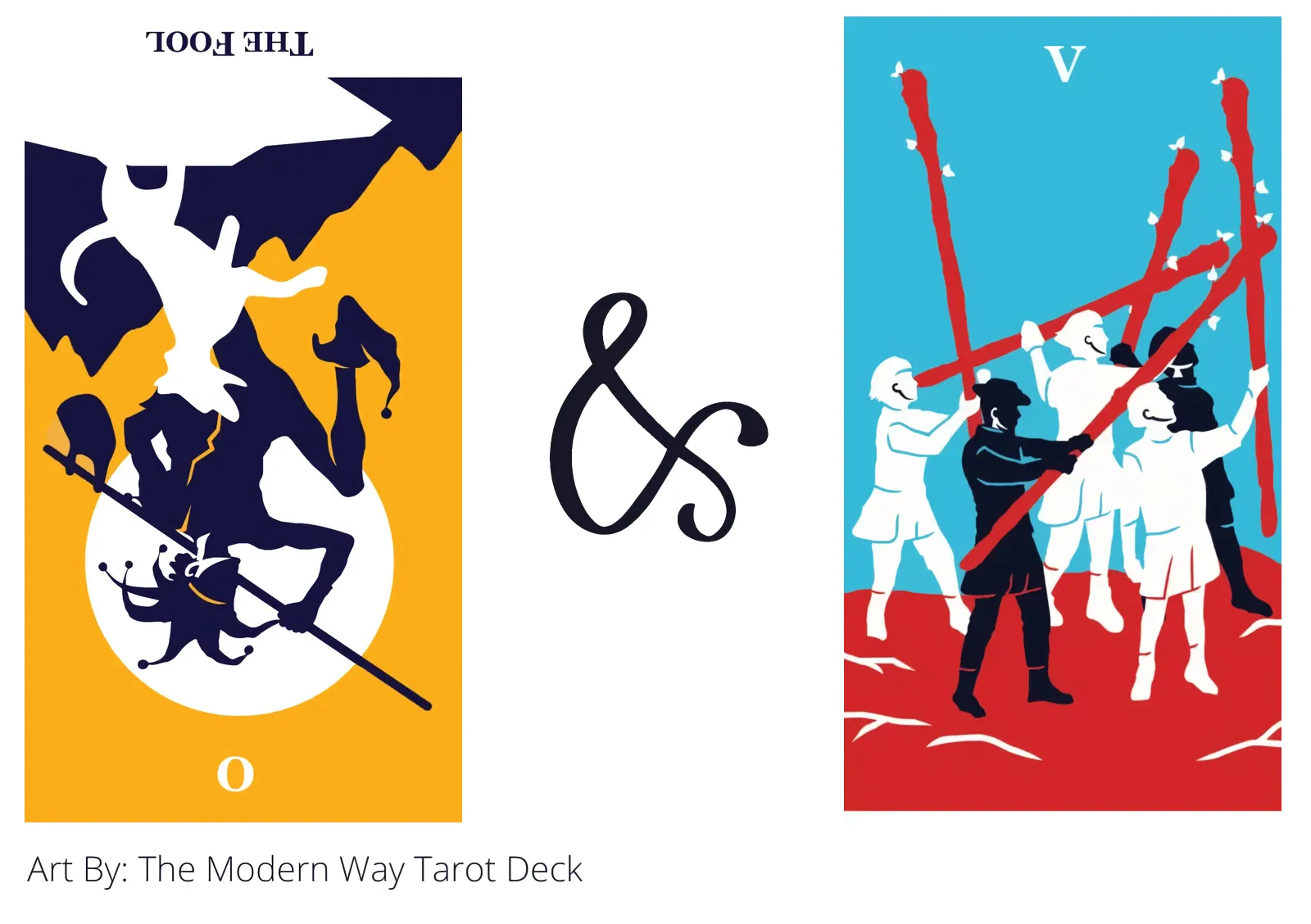 the fool reversed and five of wands tarot cards together