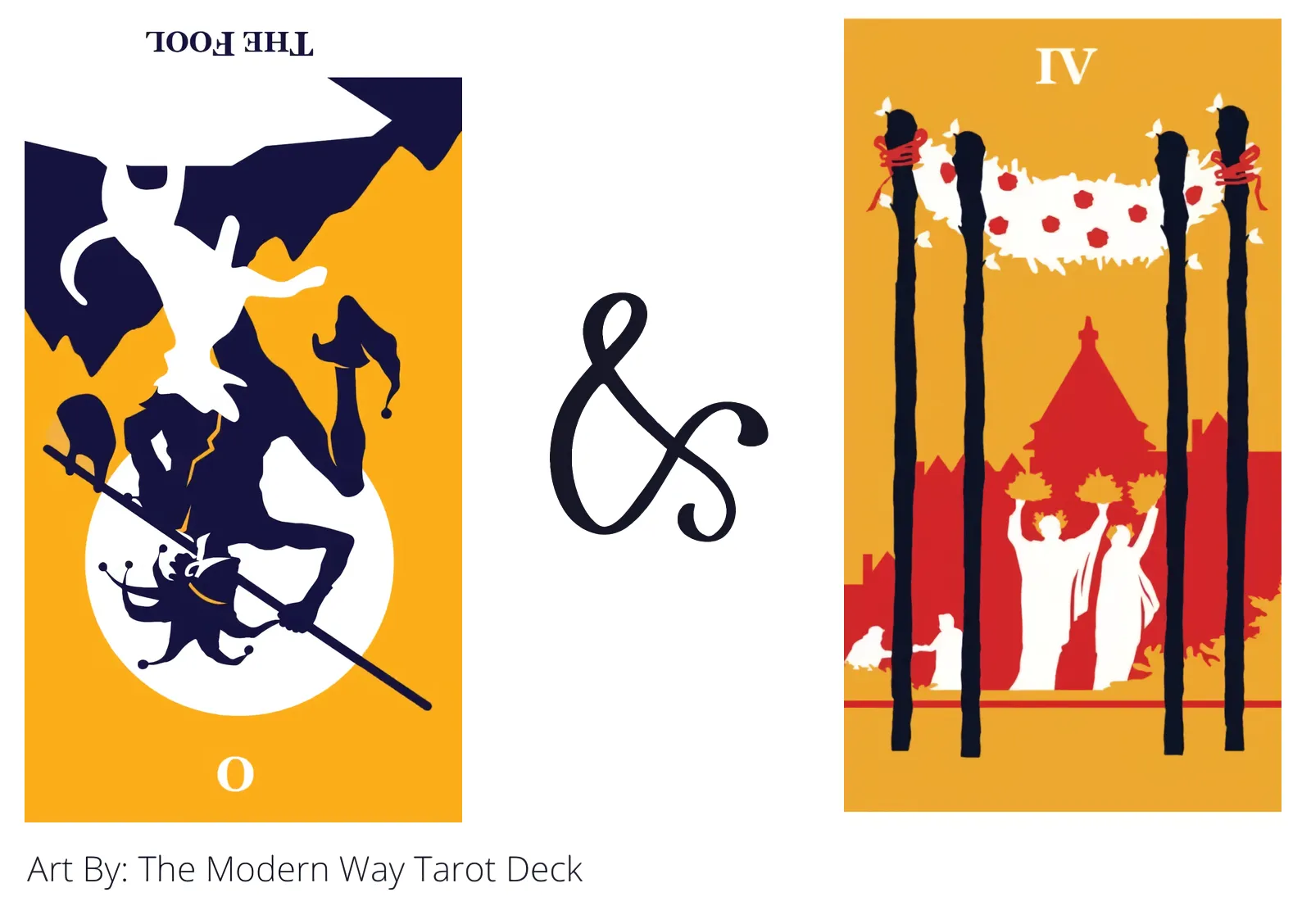 the fool reversed and four of wands tarot cards together