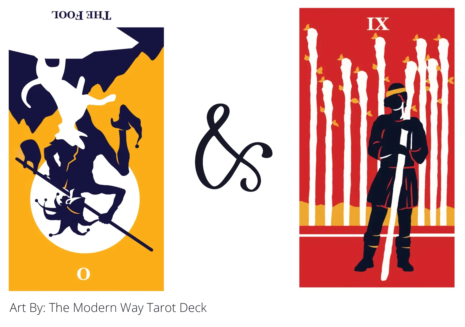 the fool reversed and nine of wands tarot cards together