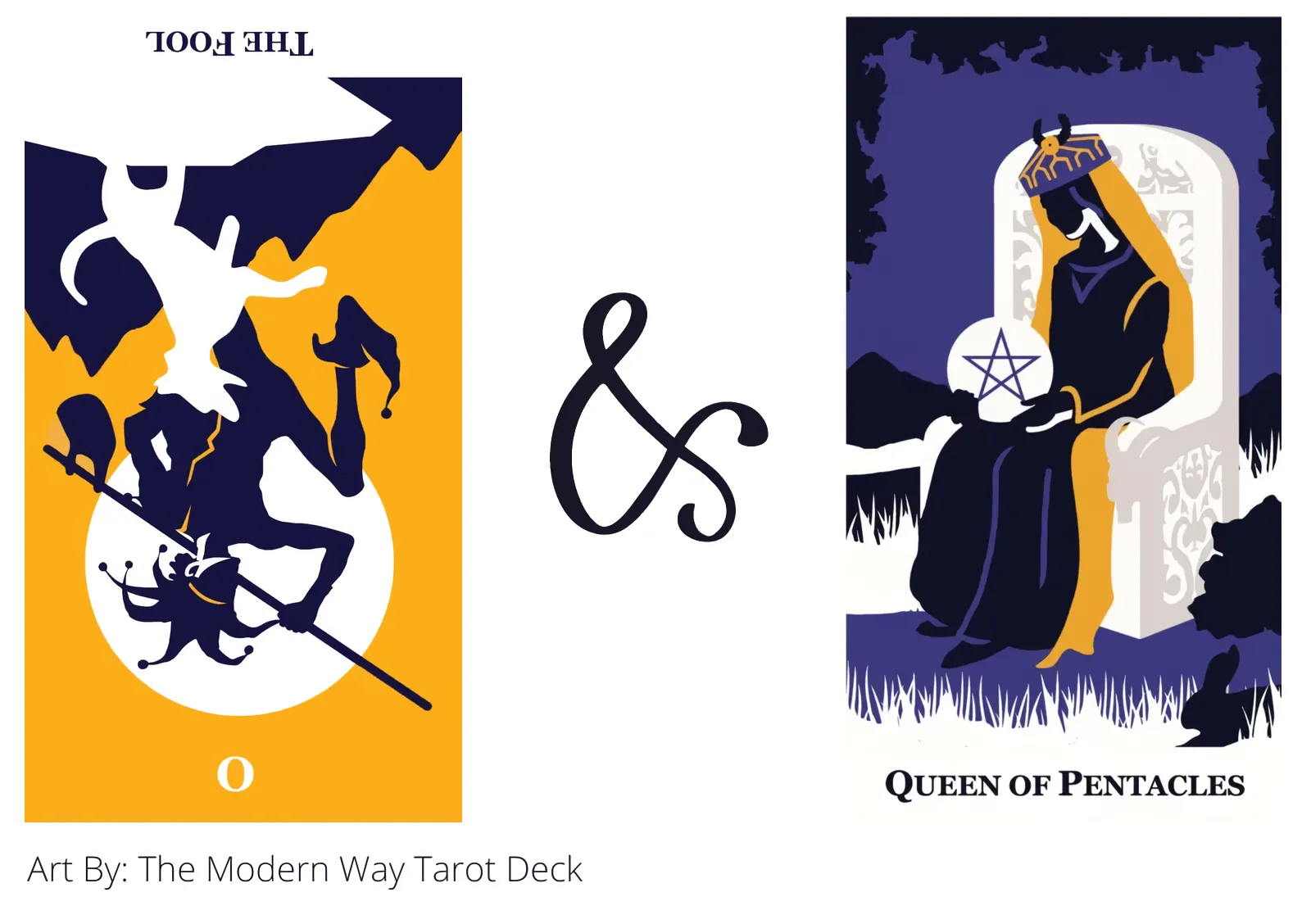 the fool reversed and queen of pentacles tarot cards together