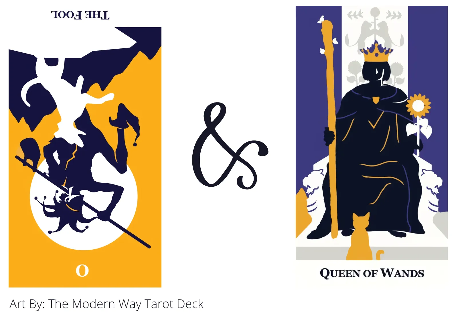 the fool reversed and queen of wands tarot cards together
