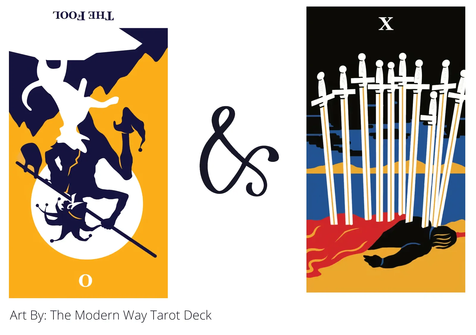 the fool reversed and ten of swords tarot cards together