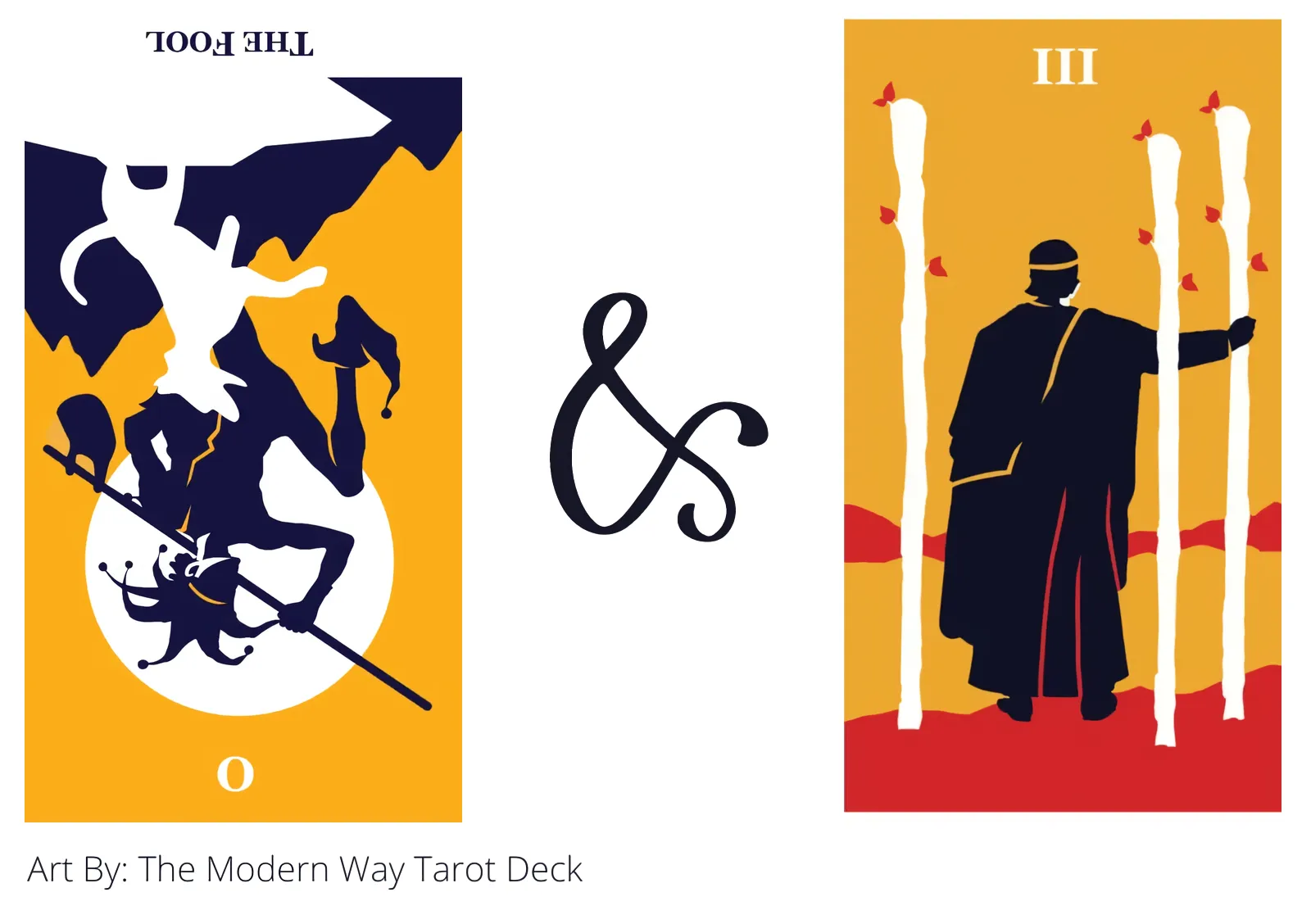 the fool reversed and three of wands tarot cards together