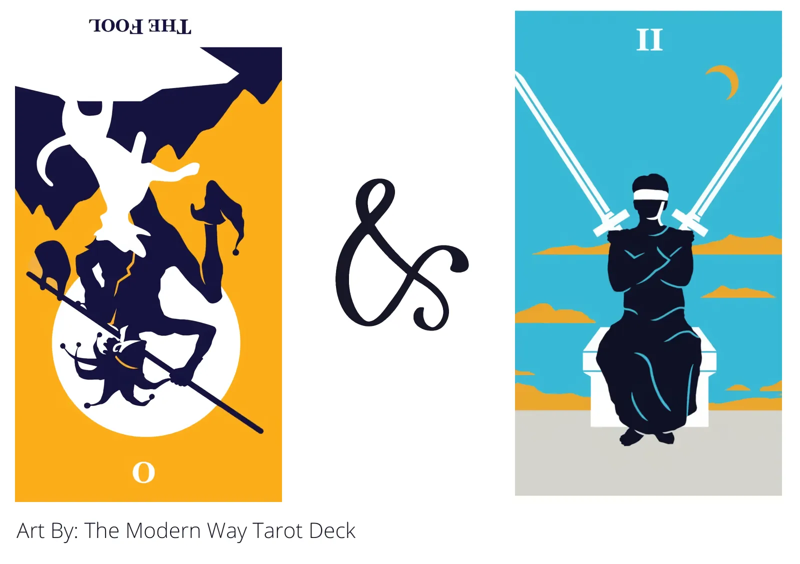 the fool reversed and two of swords tarot cards together