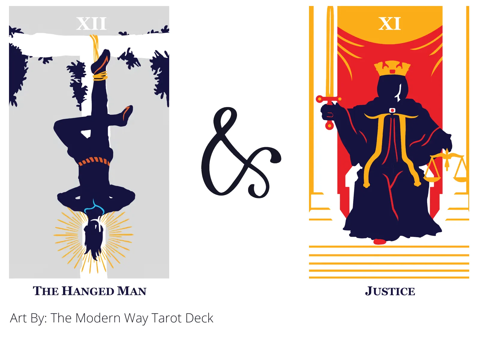 the hanged man and justice tarot cards together