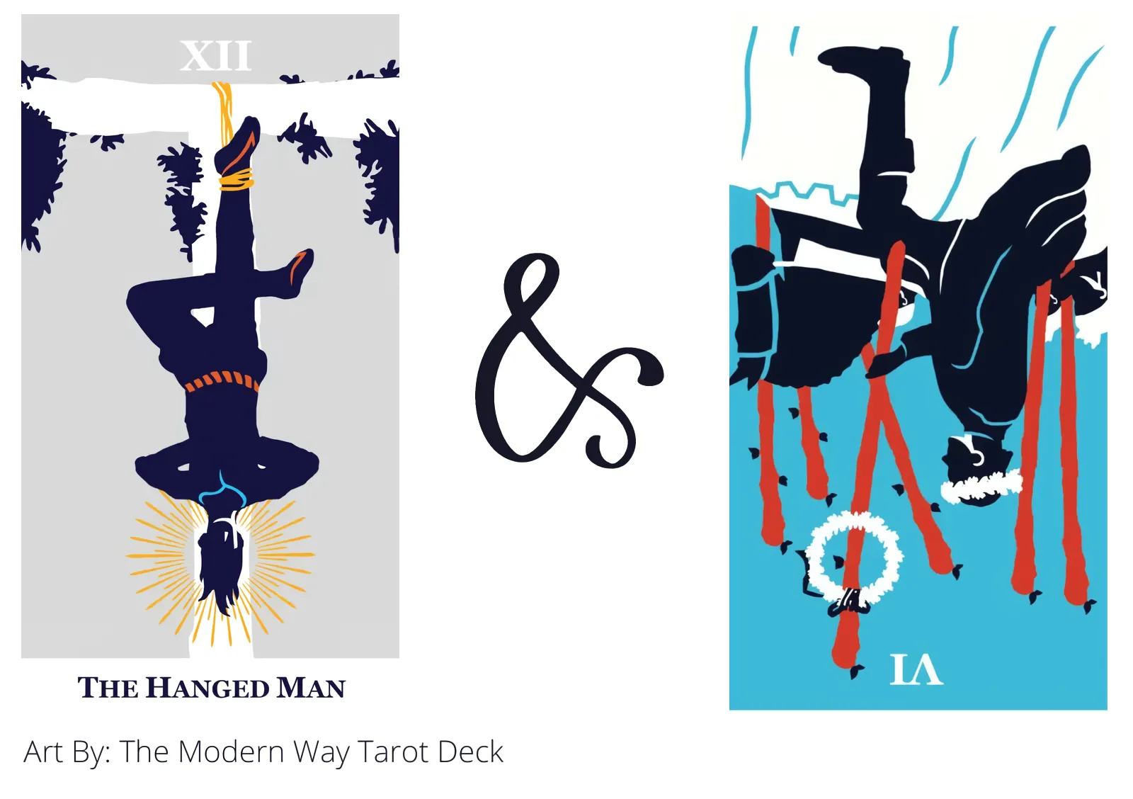 the hanged man and six of wands reversed tarot cards together