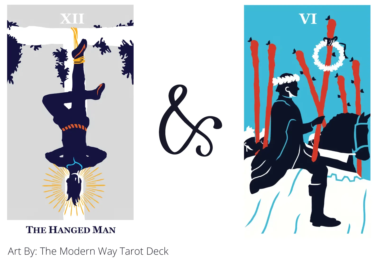 the hanged man and six of wands tarot cards together