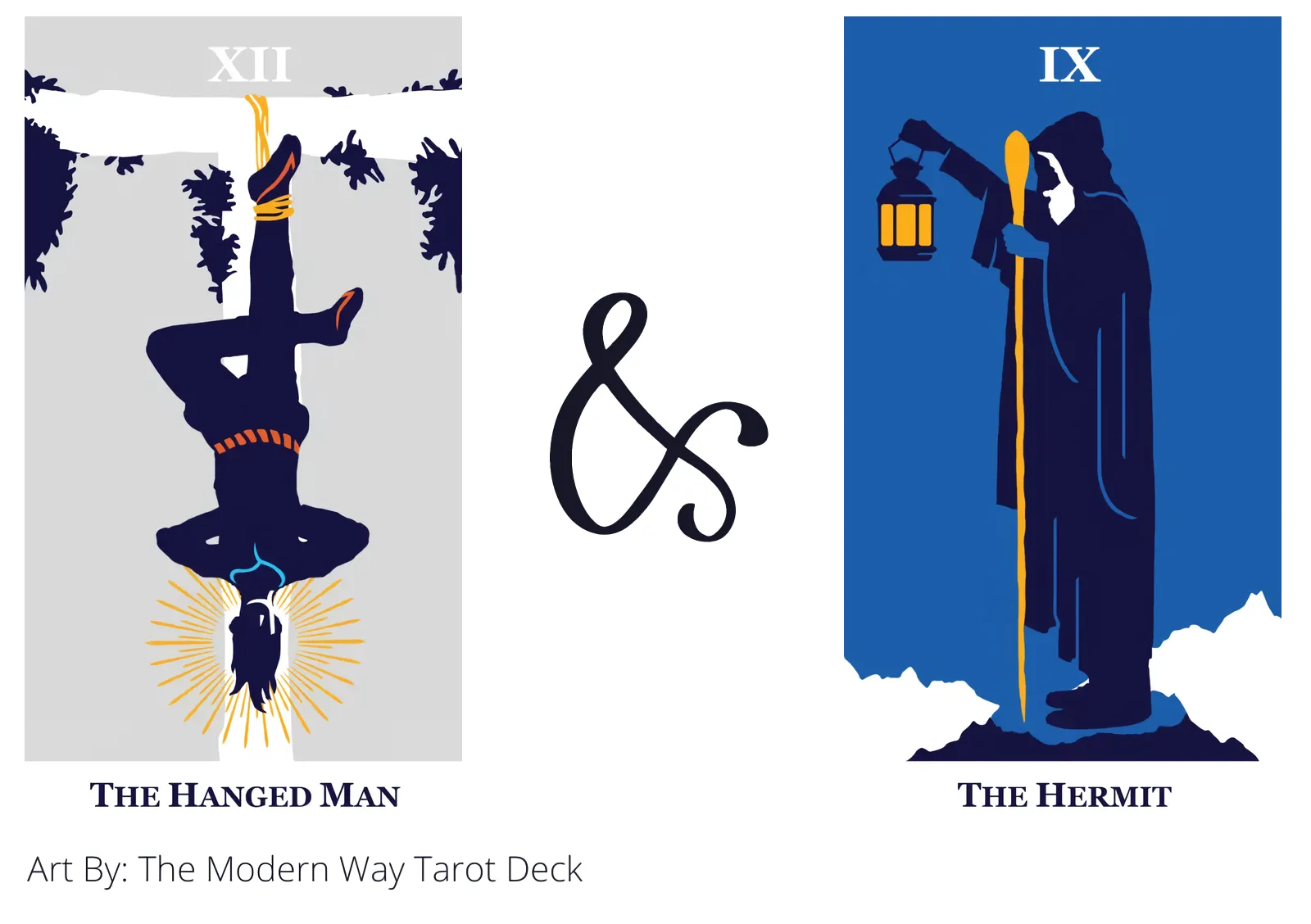 the hanged man and the hermit tarot cards together