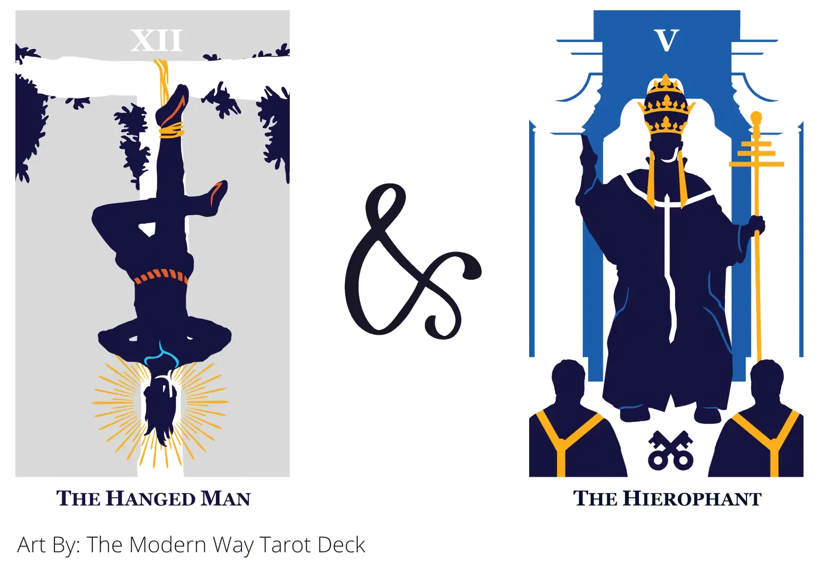 the hanged man and the hierophant tarot cards together
