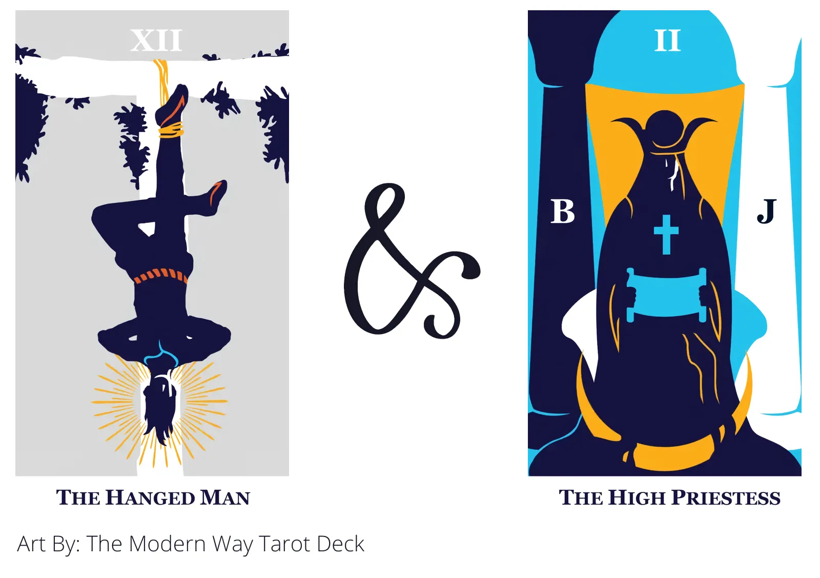 the hanged man and the high priestess tarot cards together