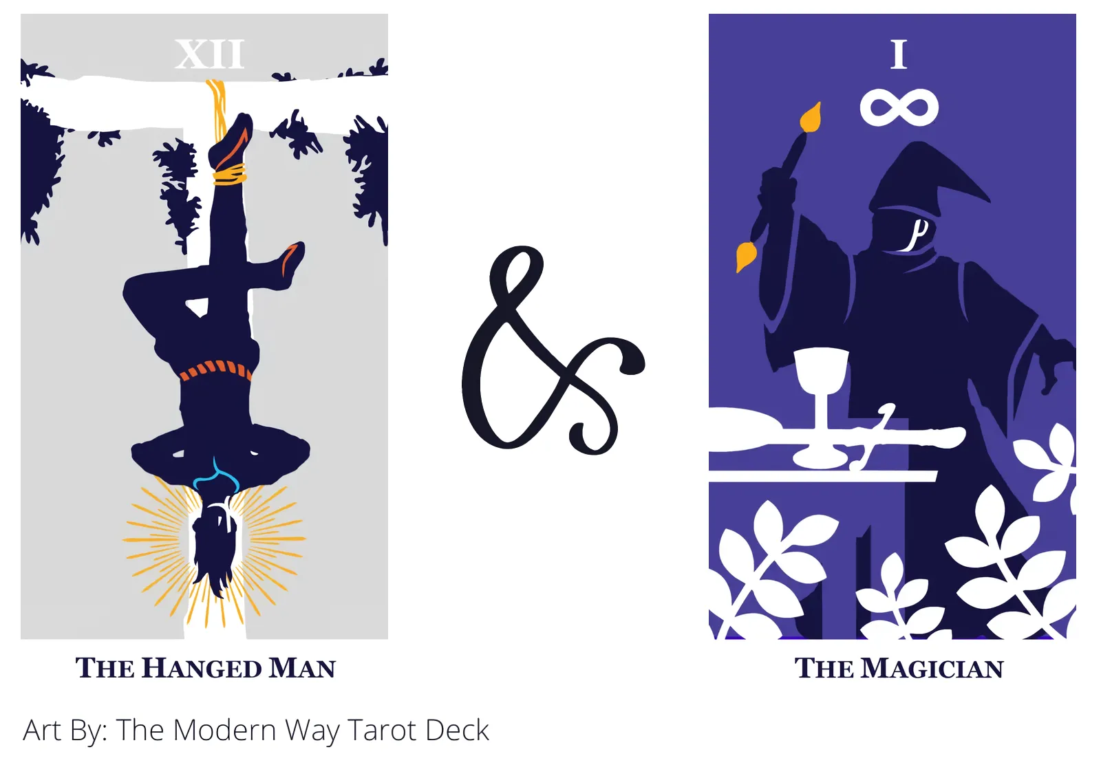 the hanged man and the magician tarot cards together