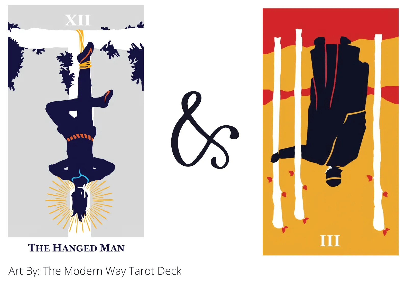 the hanged man and three of wands reversed tarot cards together