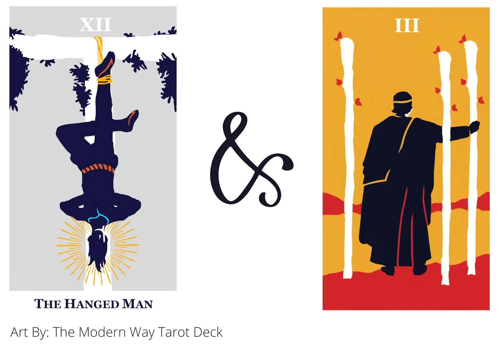 the hanged man and three of wands tarot cards together