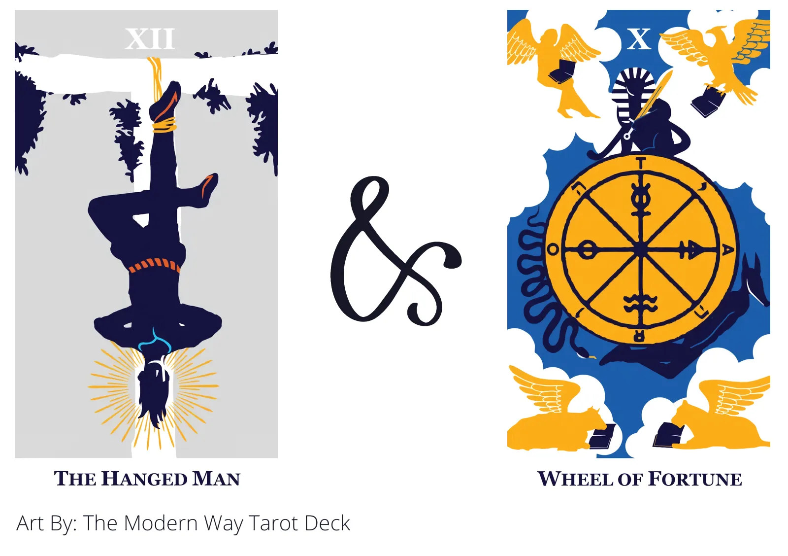 the hanged man and wheel of fortune tarot cards together