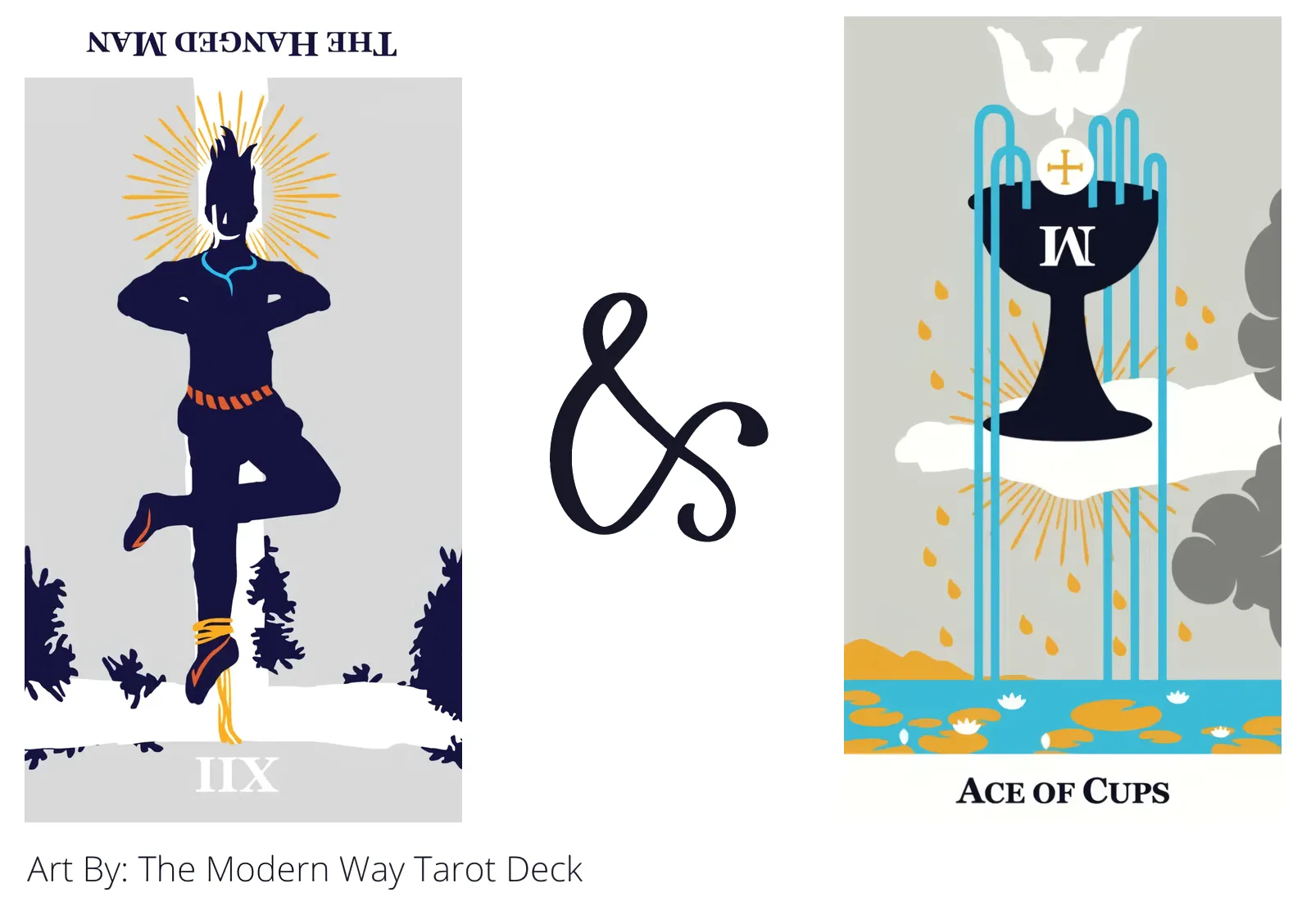 the hanged man reversed and ace of cups tarot cards together