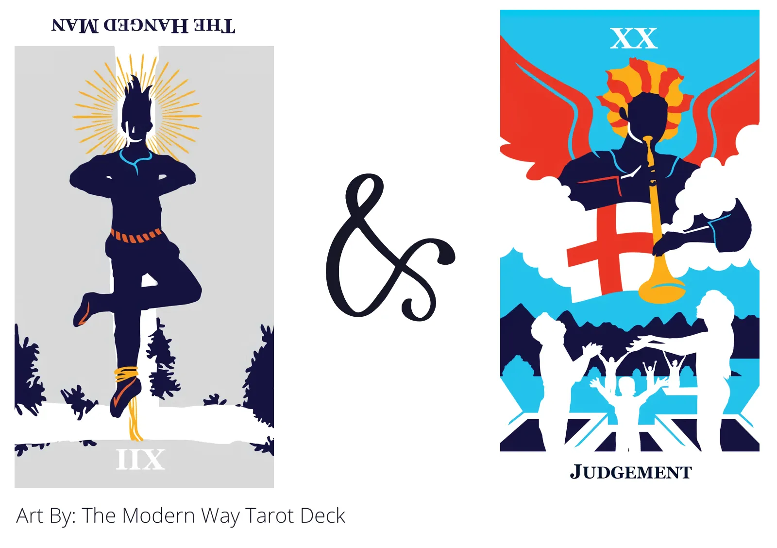 the hanged man reversed and judgement tarot cards together