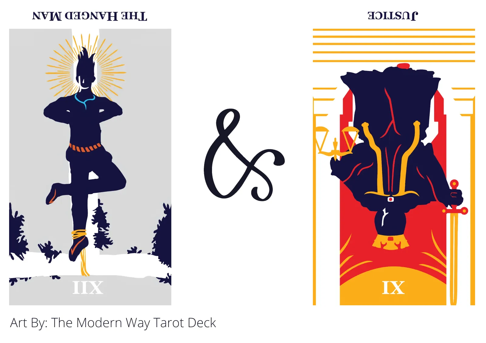 the hanged man reversed and justice reversed tarot cards together