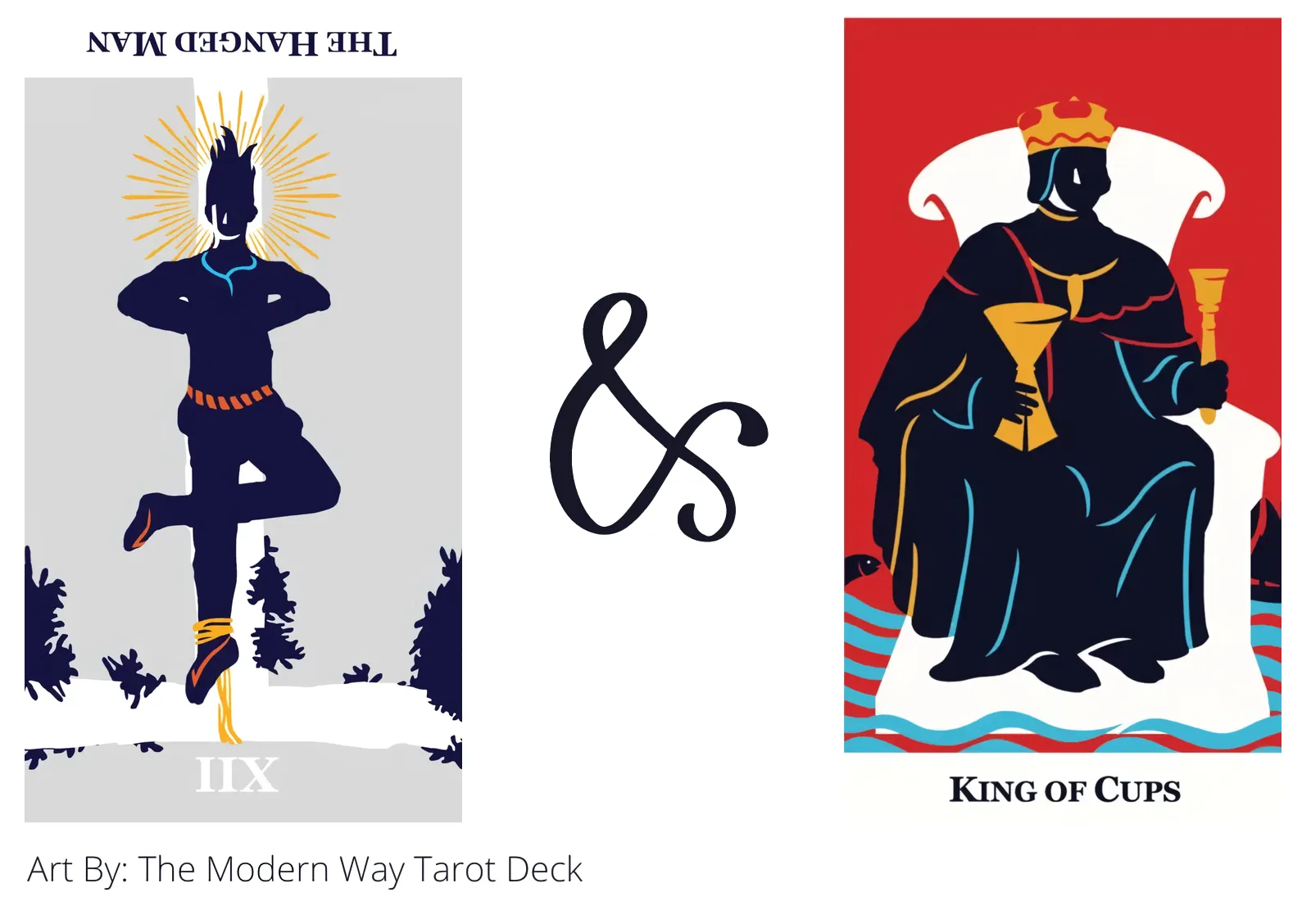 the hanged man reversed and king of cups tarot cards together