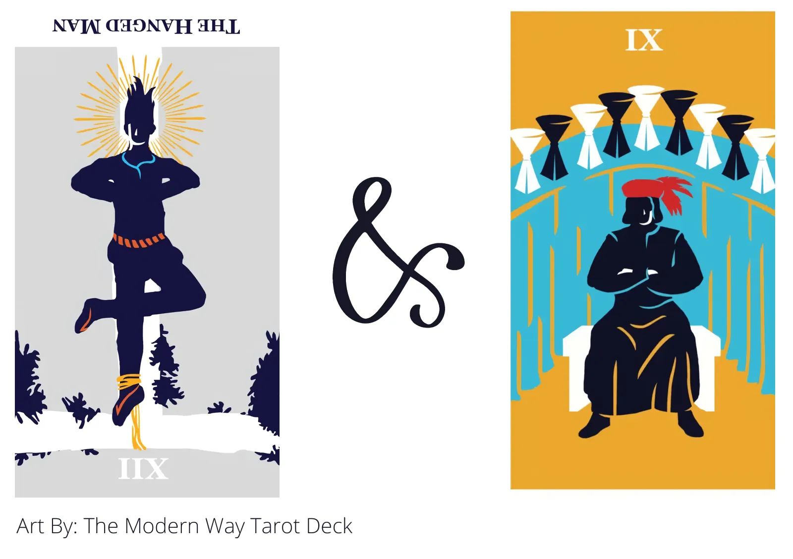 the hanged man reversed and nine of cups tarot cards together