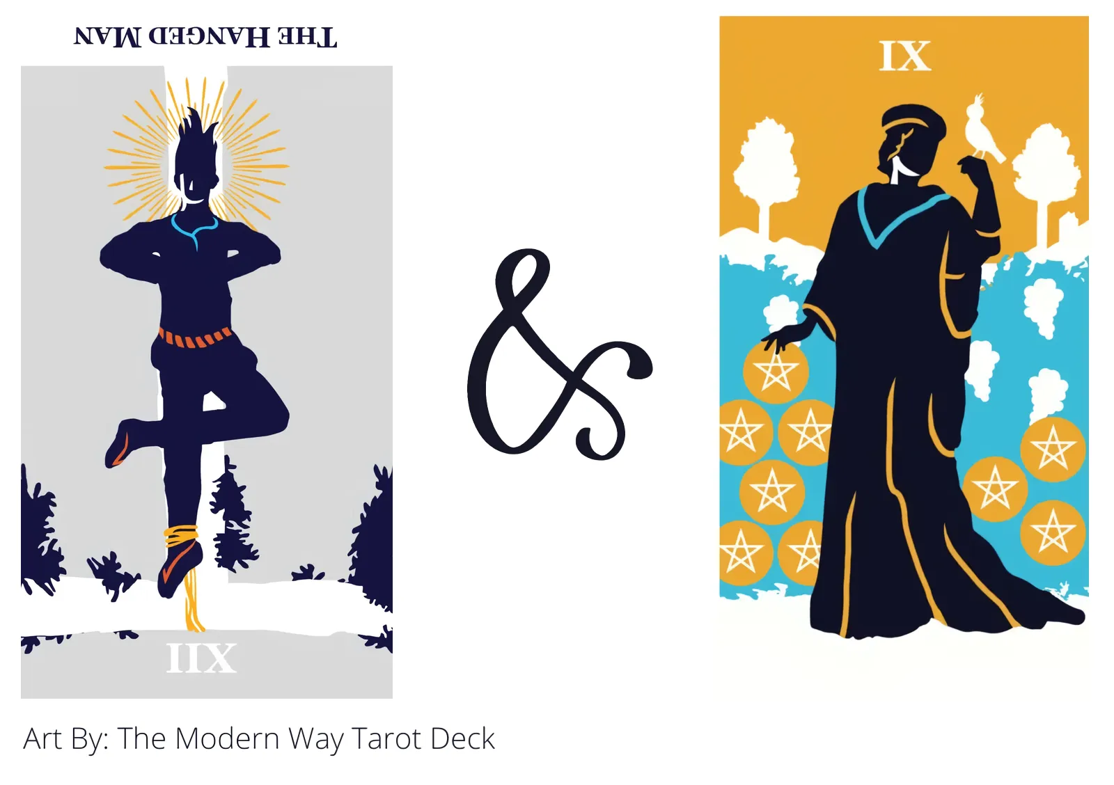 the hanged man reversed and nine of pentacles tarot cards together