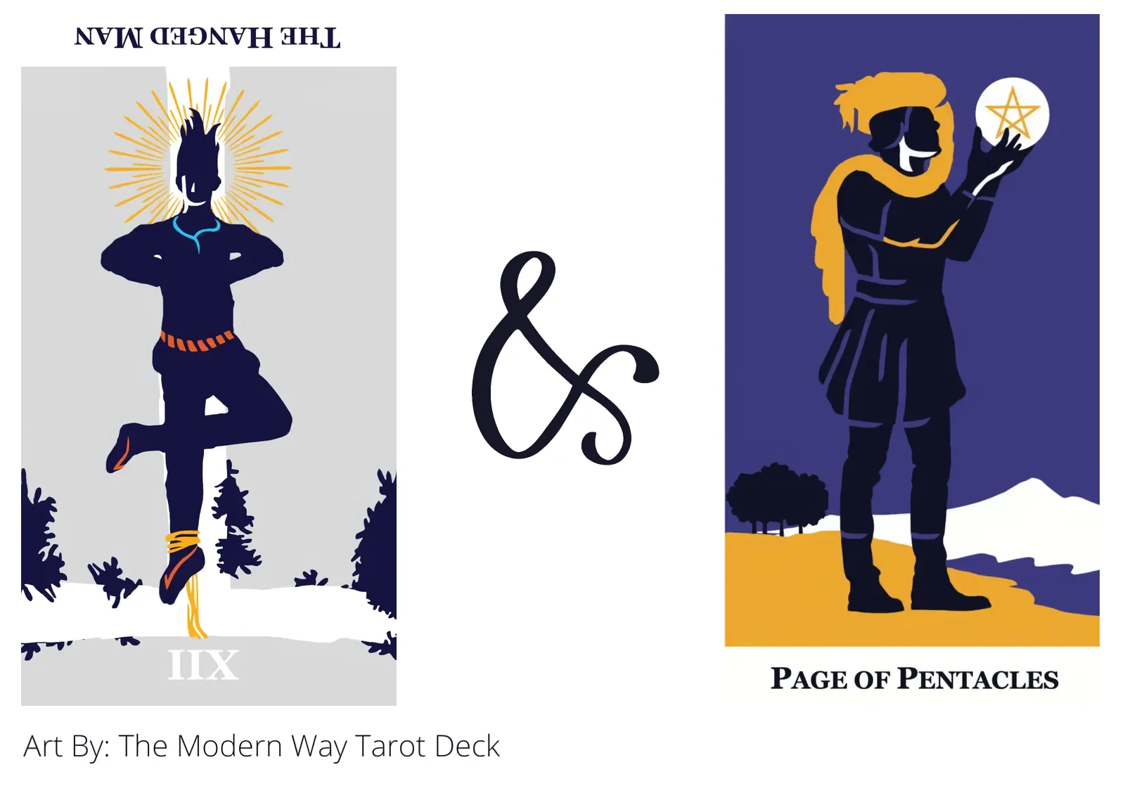 the hanged man reversed and page of pentacles tarot cards together