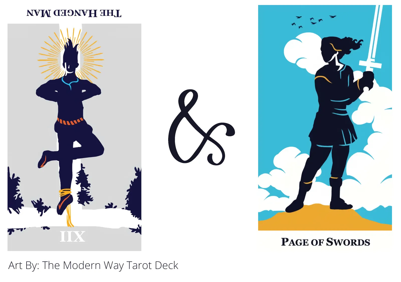 the hanged man reversed and page of swords tarot cards together