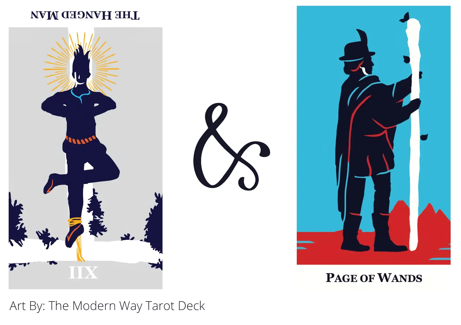the hanged man reversed and page of wands tarot cards together