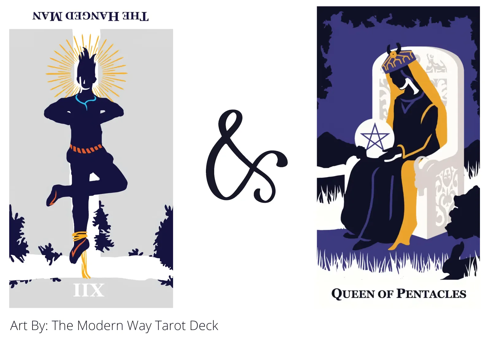 the hanged man reversed and queen of pentacles tarot cards together