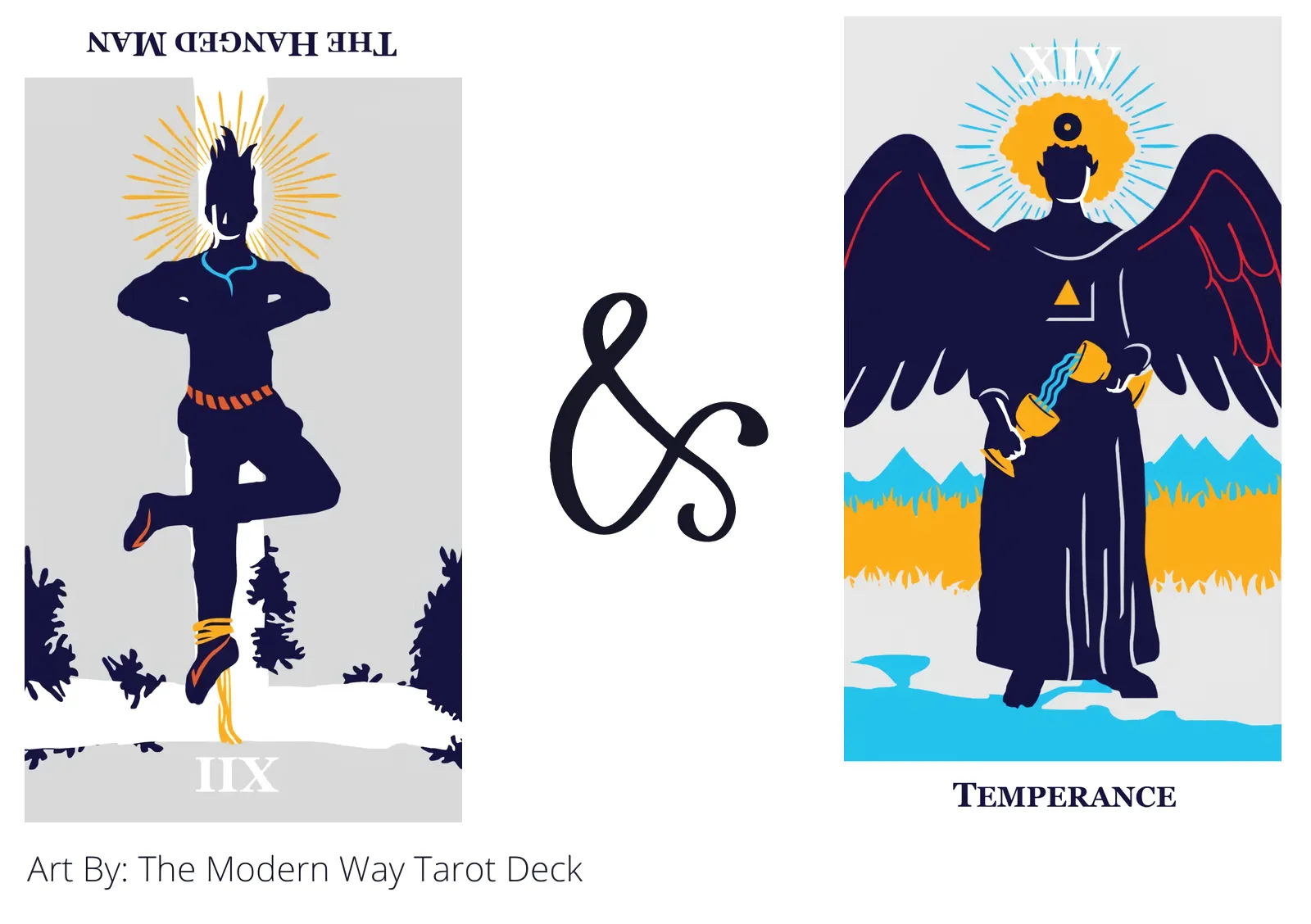 the hanged man reversed and temperance tarot cards together