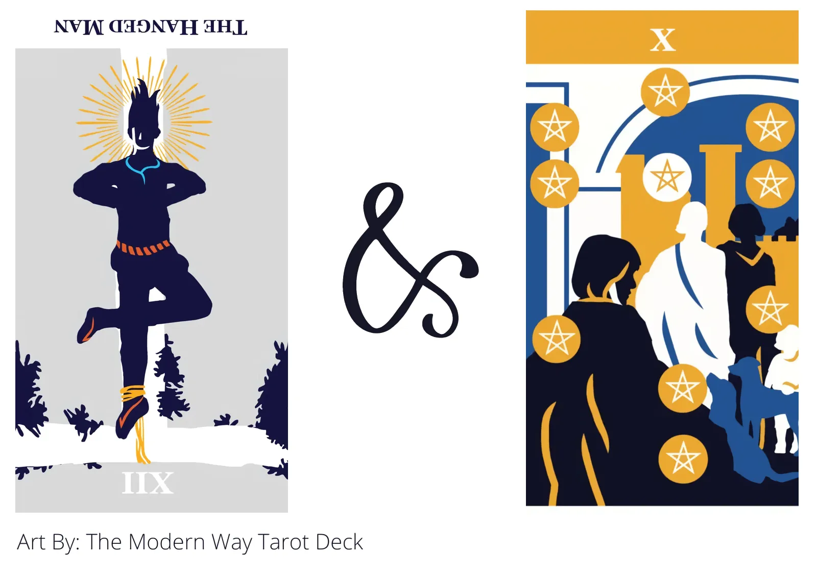 the hanged man reversed and ten of pentacles tarot cards together