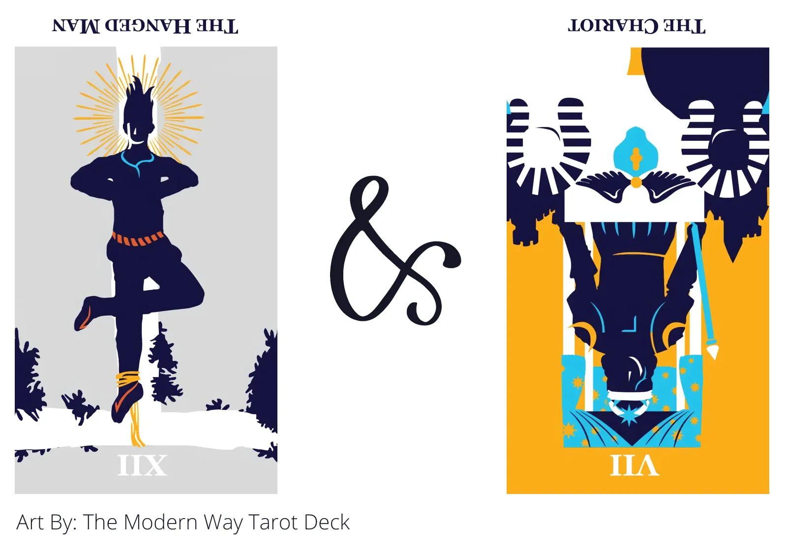 the hanged man reversed and the chariot reversed tarot cards together