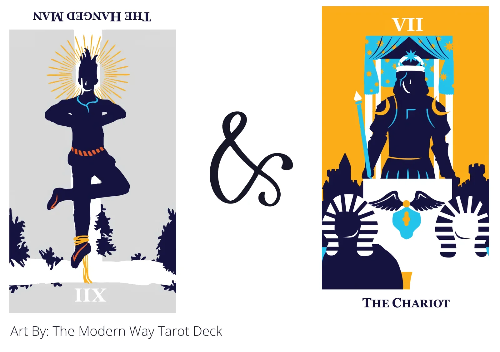 the hanged man reversed and the chariot tarot cards together