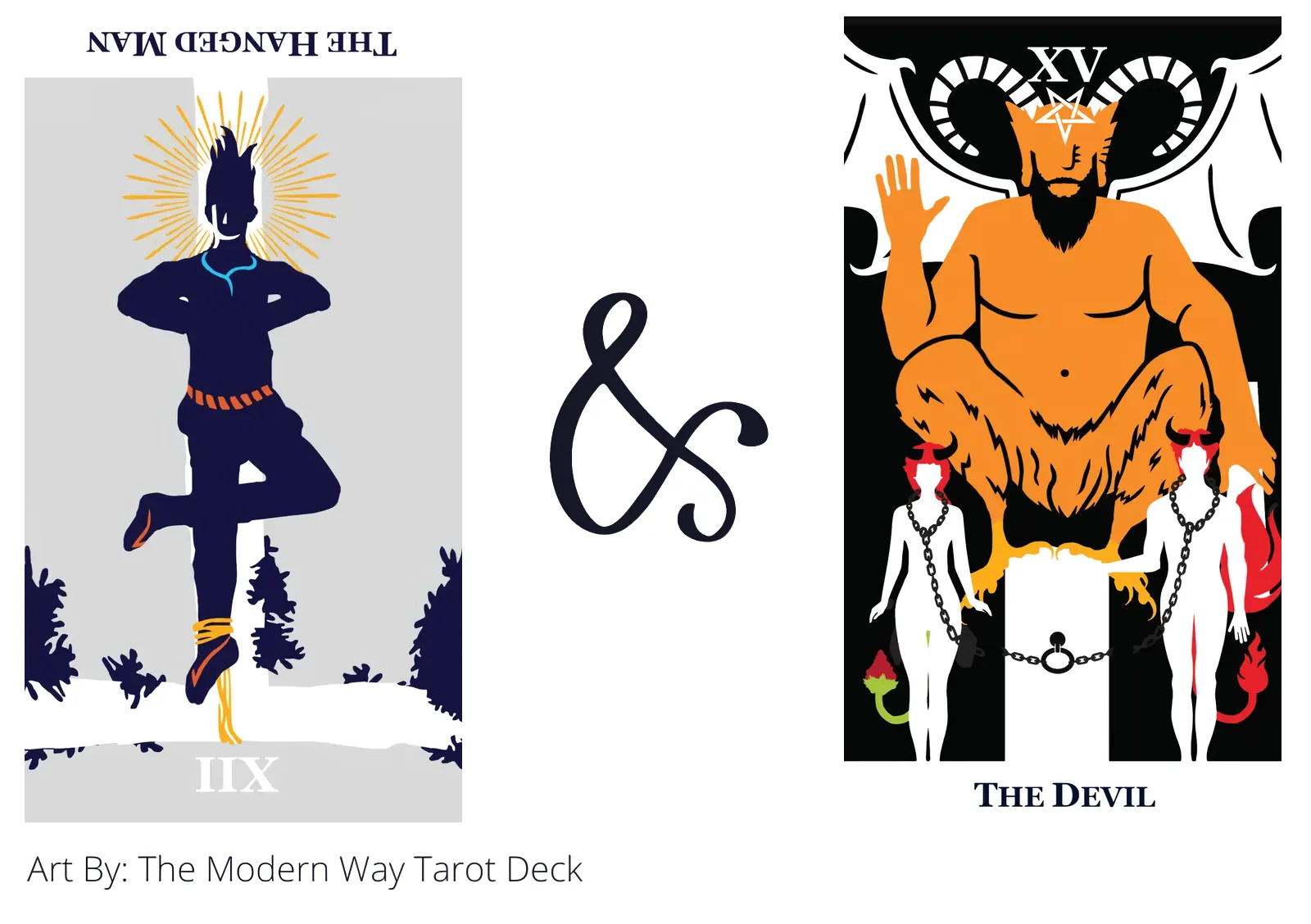 the hanged man reversed and the devil tarot cards together