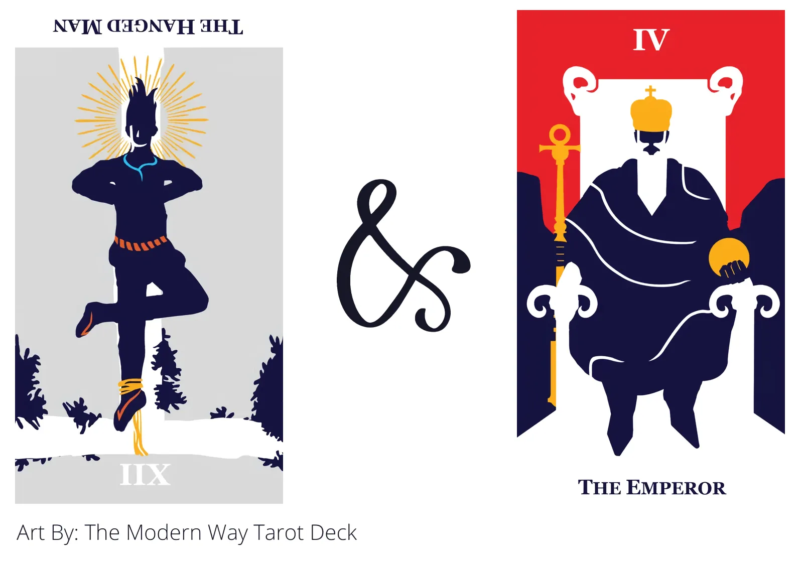 the hanged man reversed and the emperor tarot cards together
