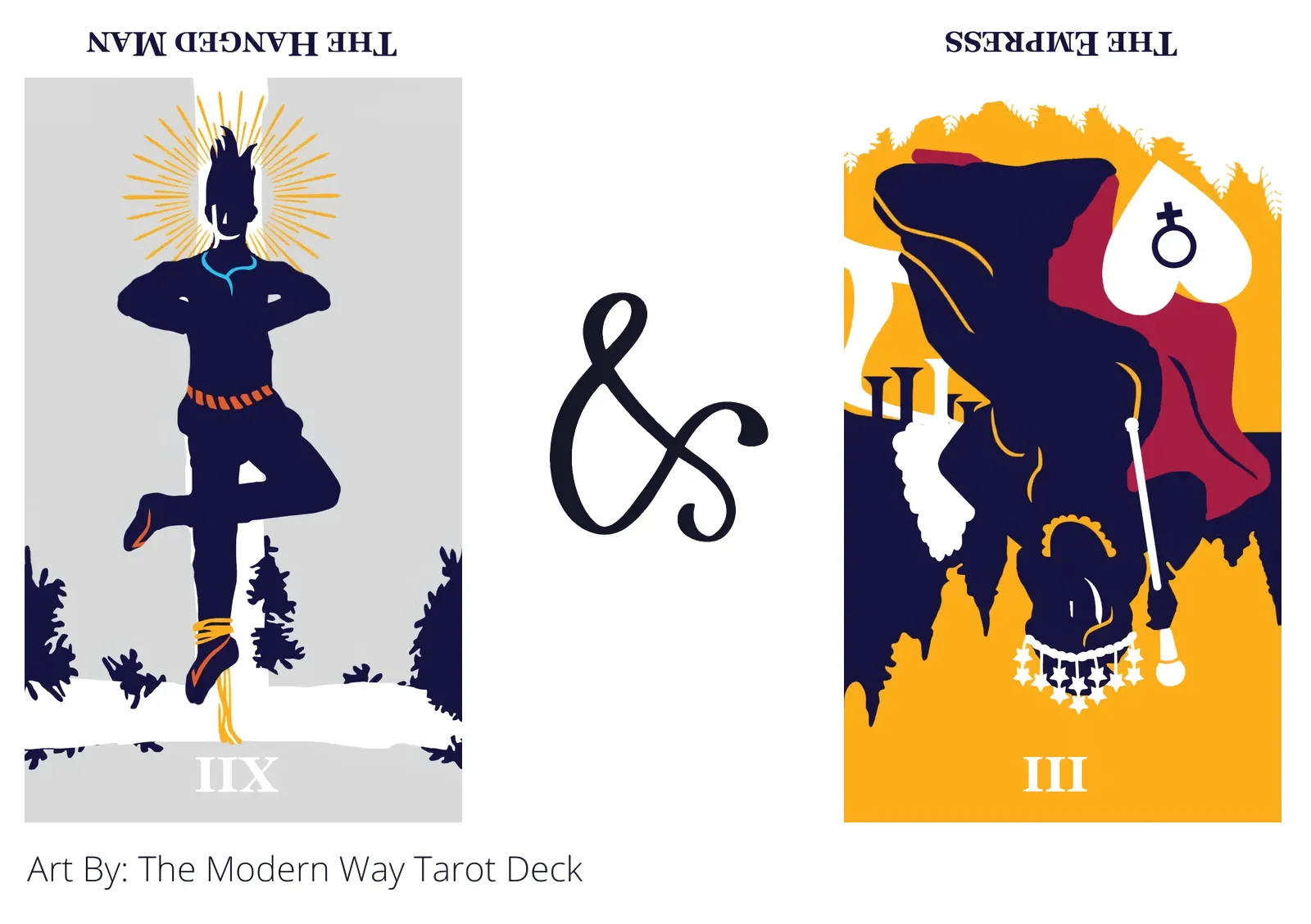 the hanged man reversed and the empress reversed tarot cards together