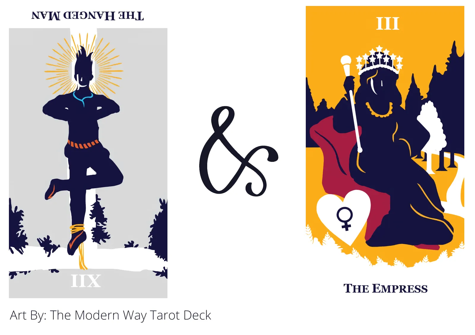 the hanged man reversed and the empress tarot cards together