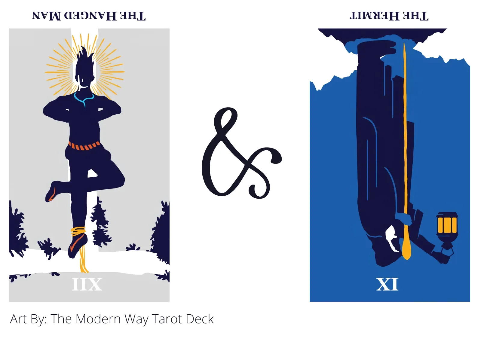 the hanged man reversed and the hermit reversed tarot cards together