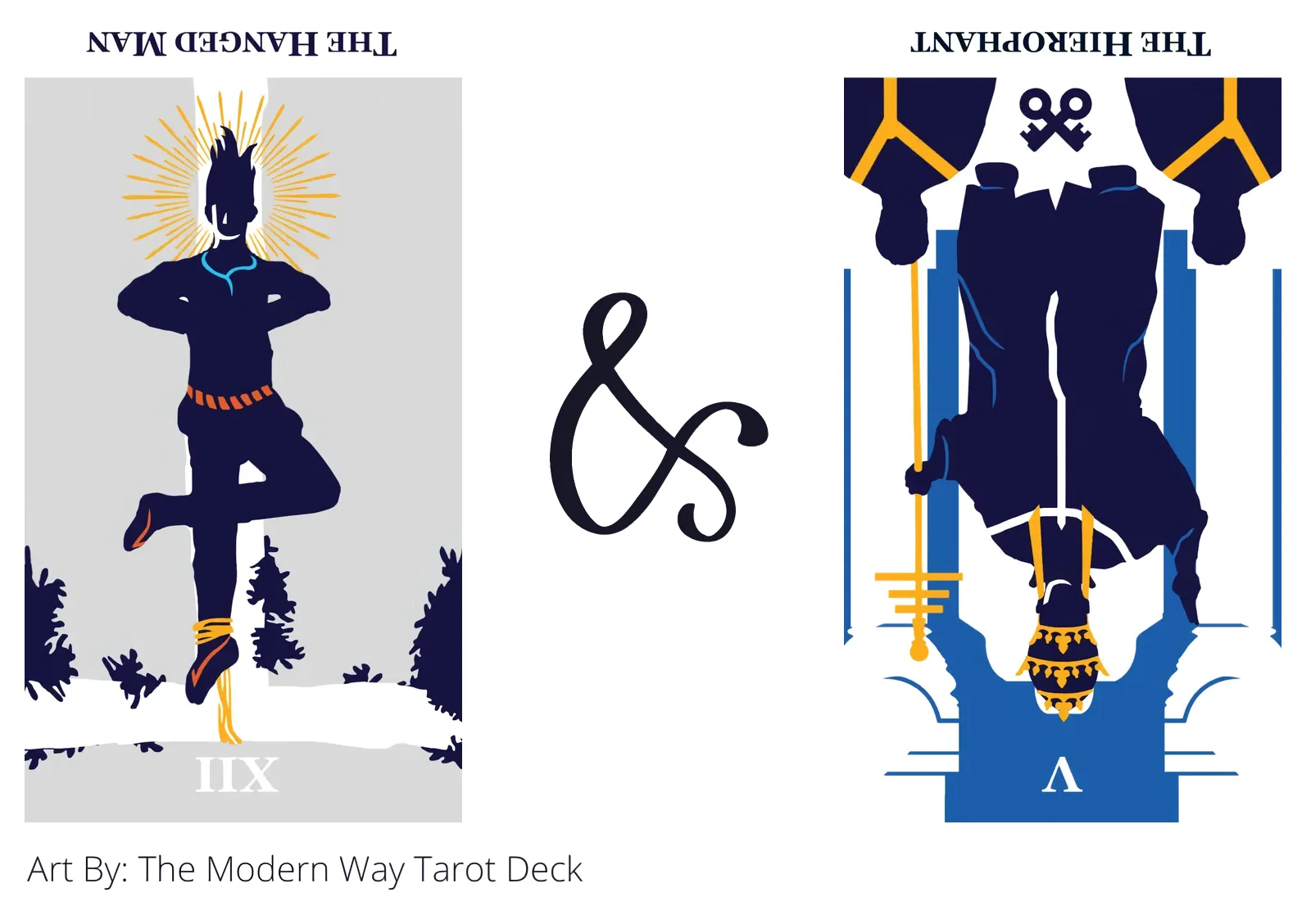 the hanged man reversed and the hierophant reversed tarot cards together