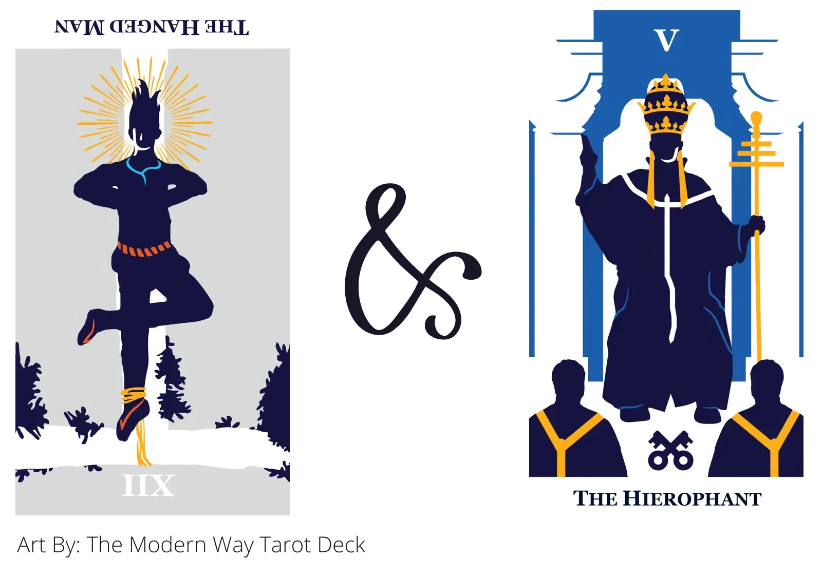 the hanged man reversed and the hierophant tarot cards together