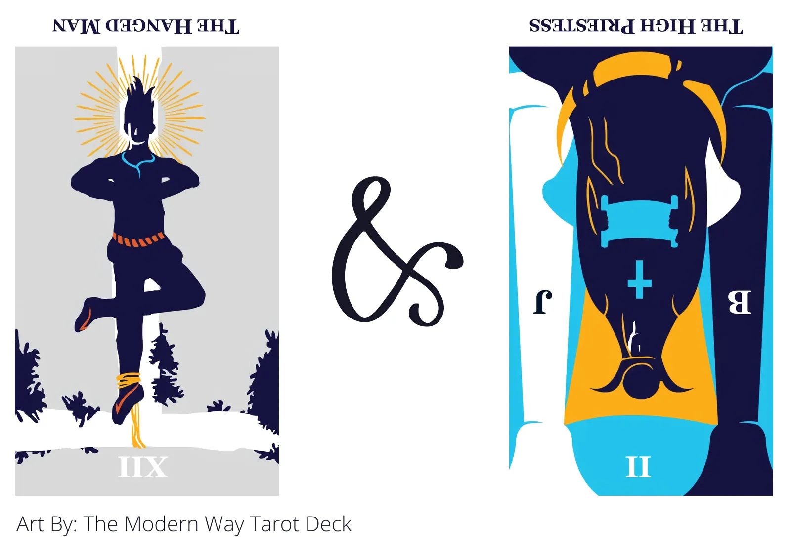 the hanged man reversed and the high priestess reversed tarot cards together