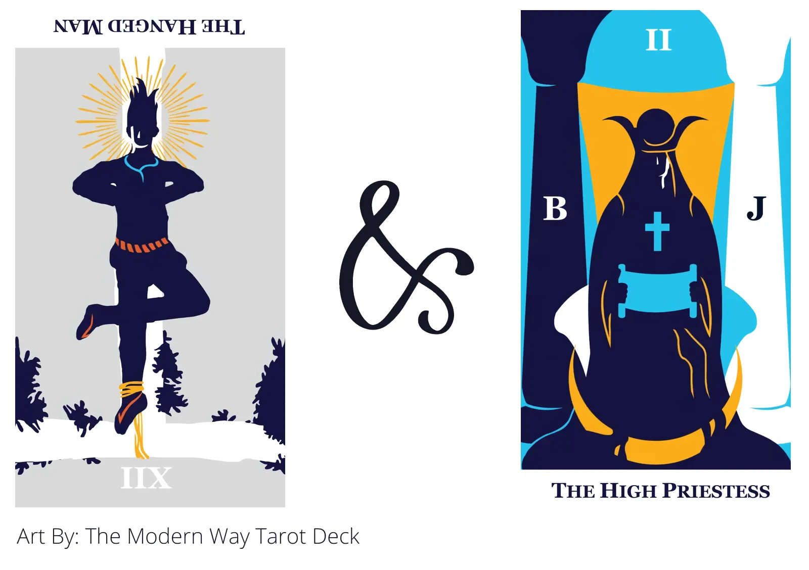 the hanged man reversed and the high priestess tarot cards together