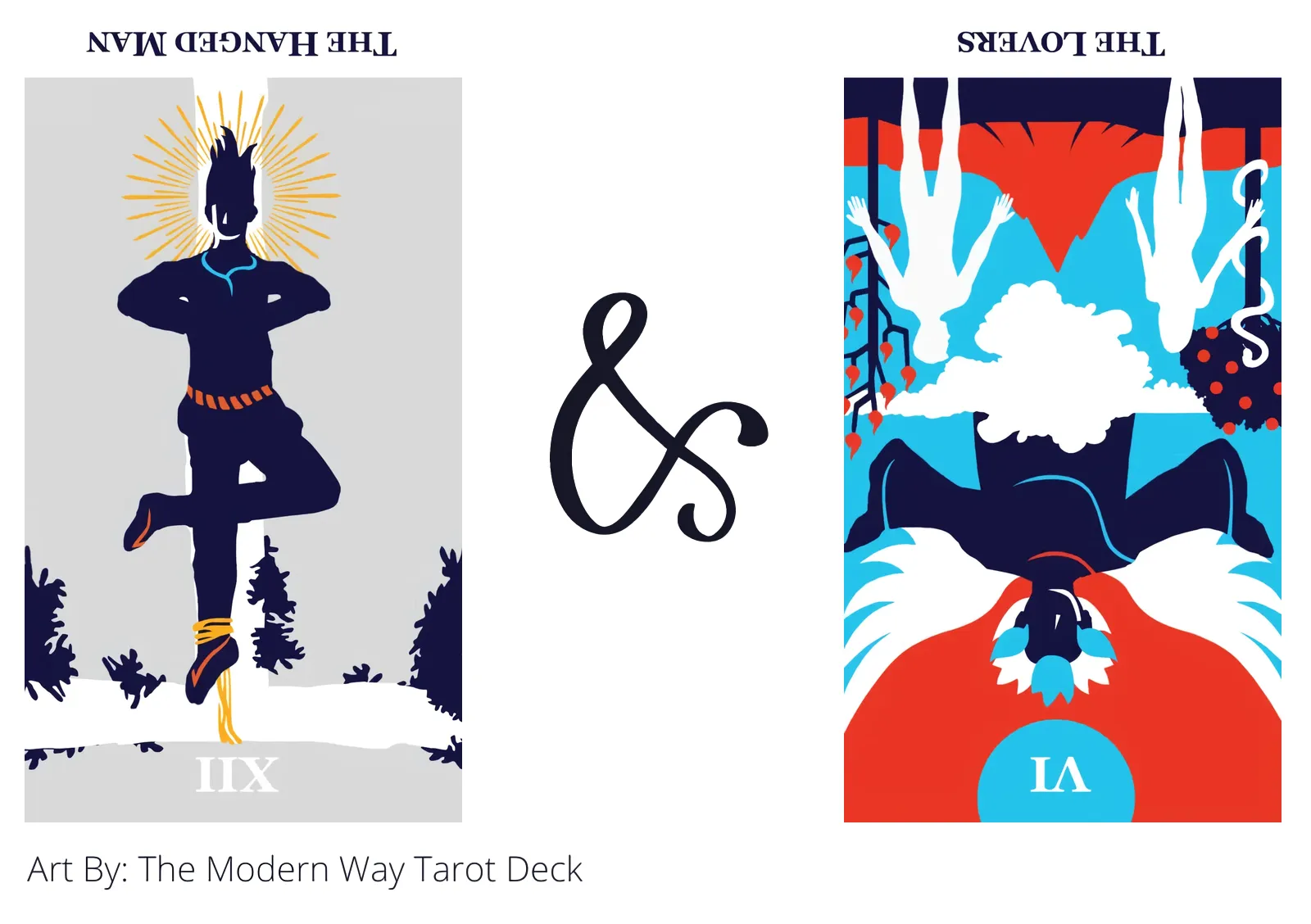 the hanged man reversed and the lovers reversed tarot cards together