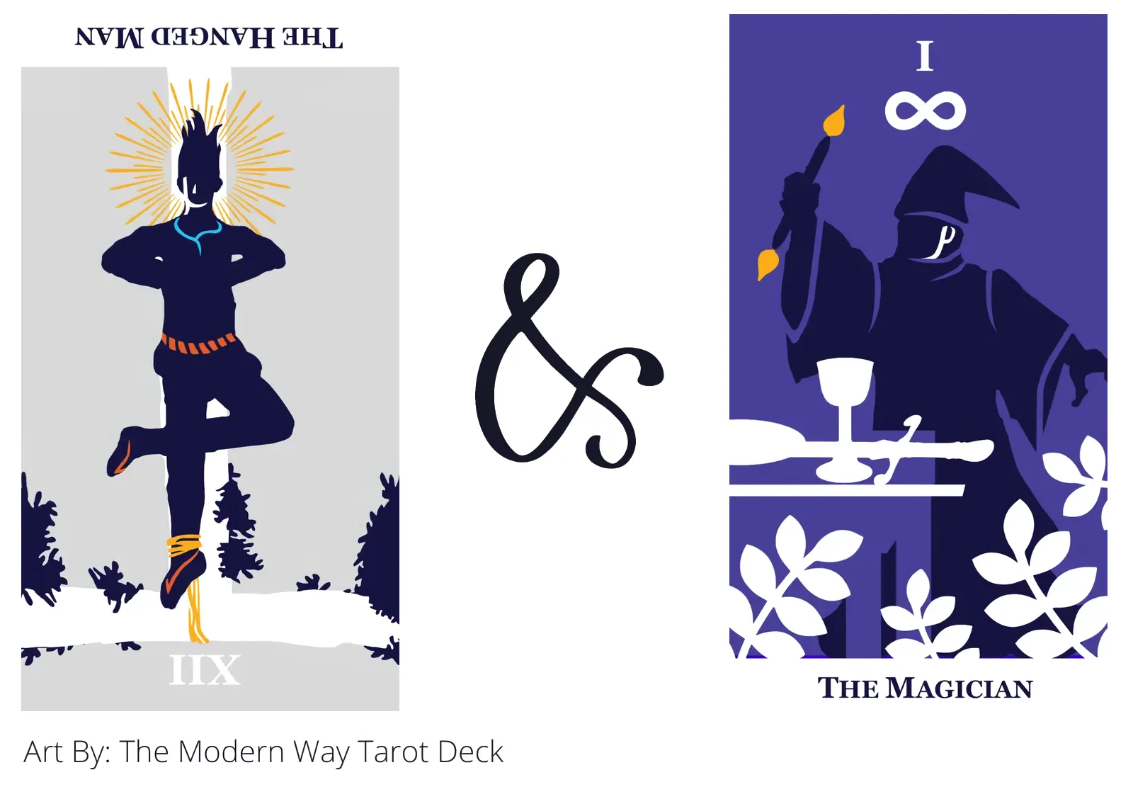 the hanged man reversed and the magician tarot cards together