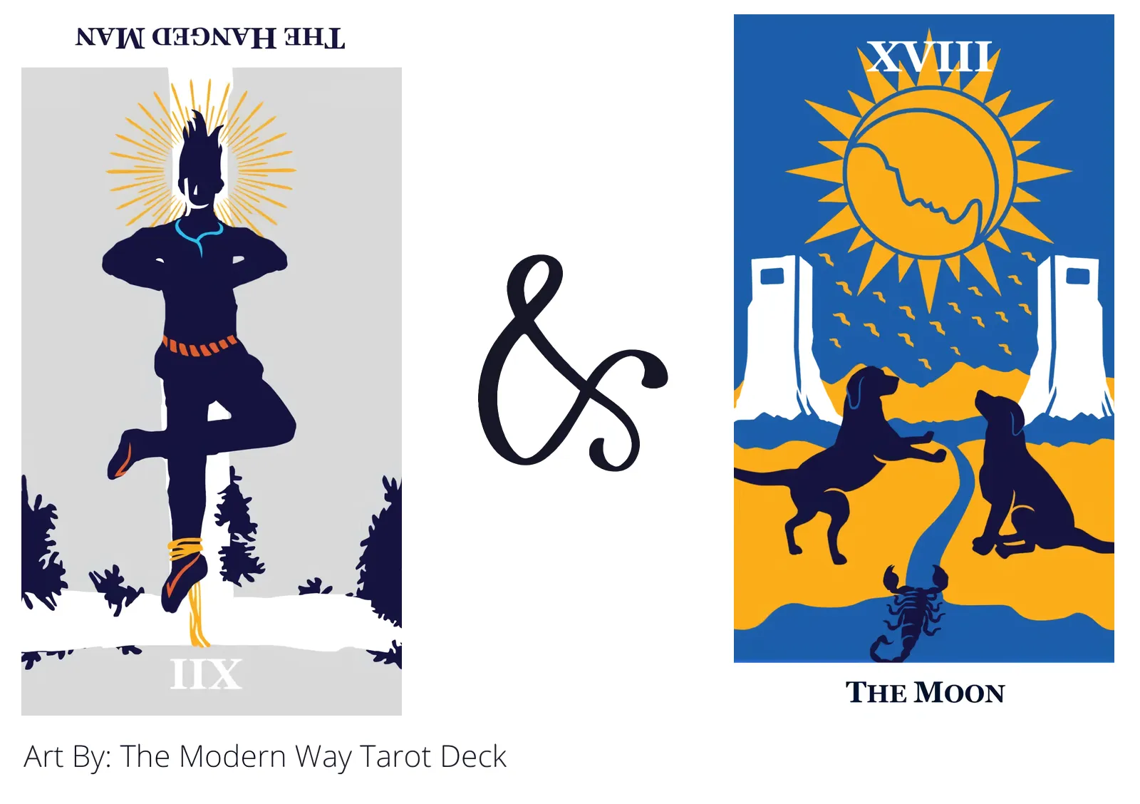 the hanged man reversed and the moon tarot cards together