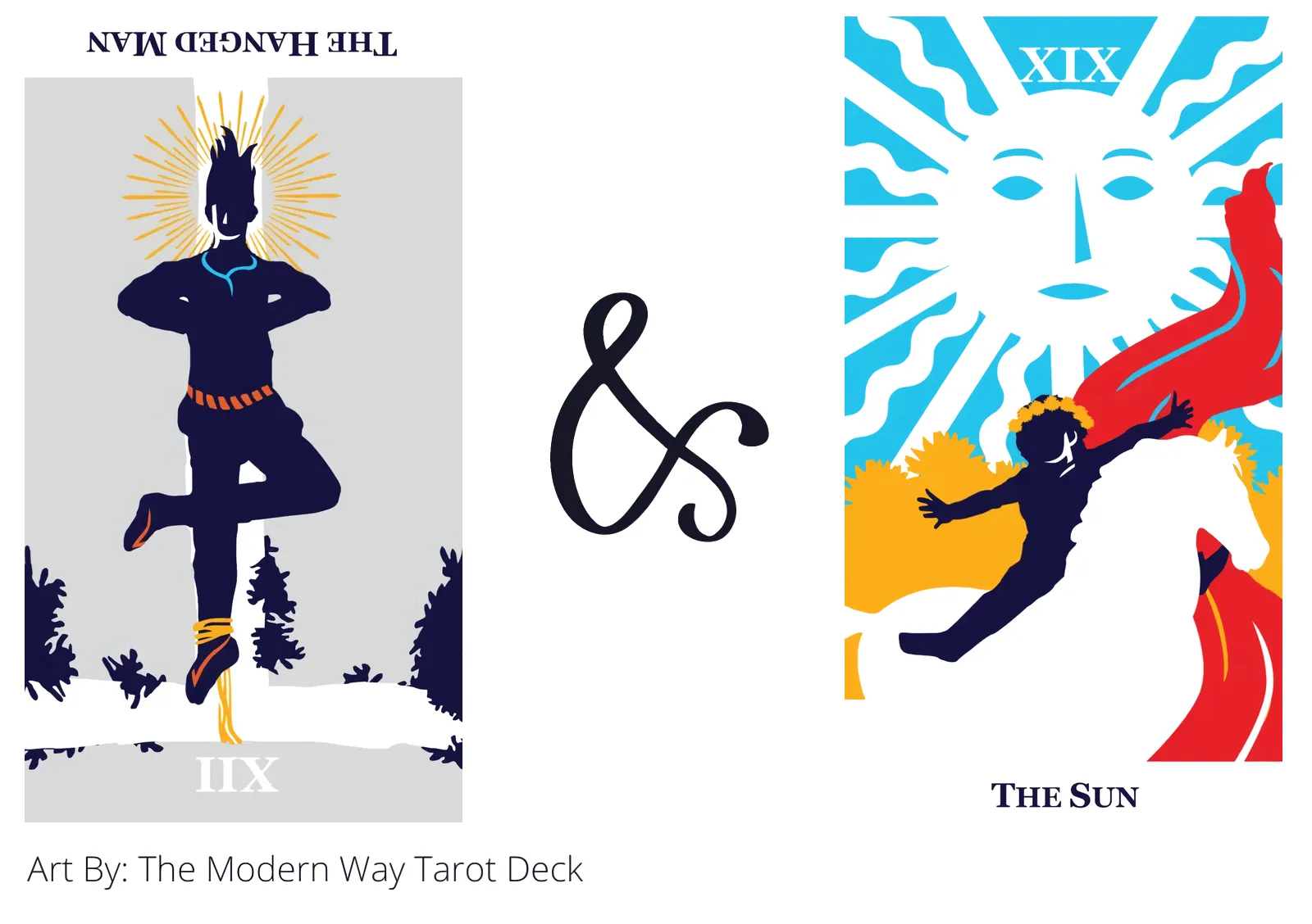 the hanged man reversed and the sun tarot cards together