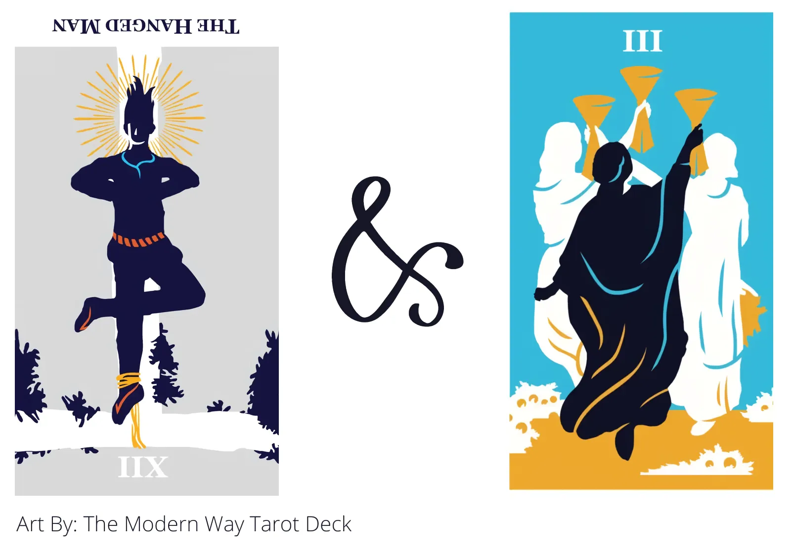 the hanged man reversed and three of cups tarot cards together