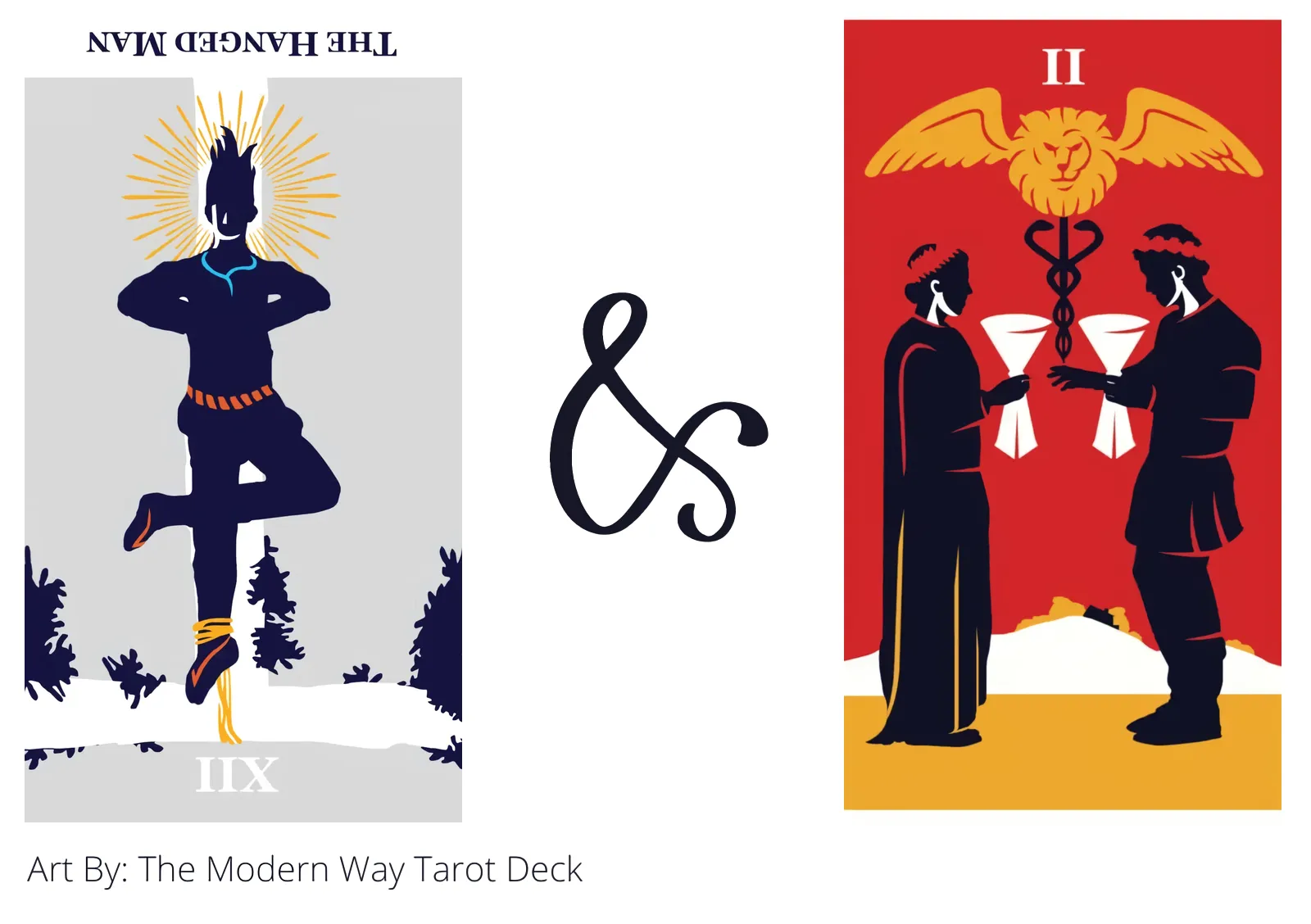 the hanged man reversed and two of cups tarot cards together