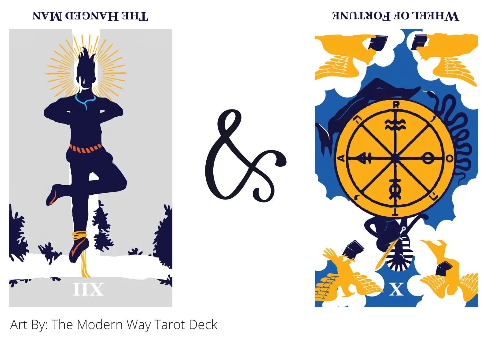 the hanged man reversed and wheel of fortune reversed tarot cards together