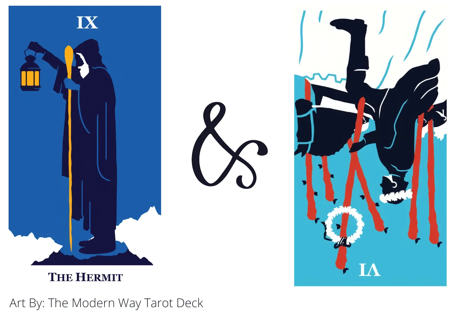 the hermit and six of wands reversed tarot cards together